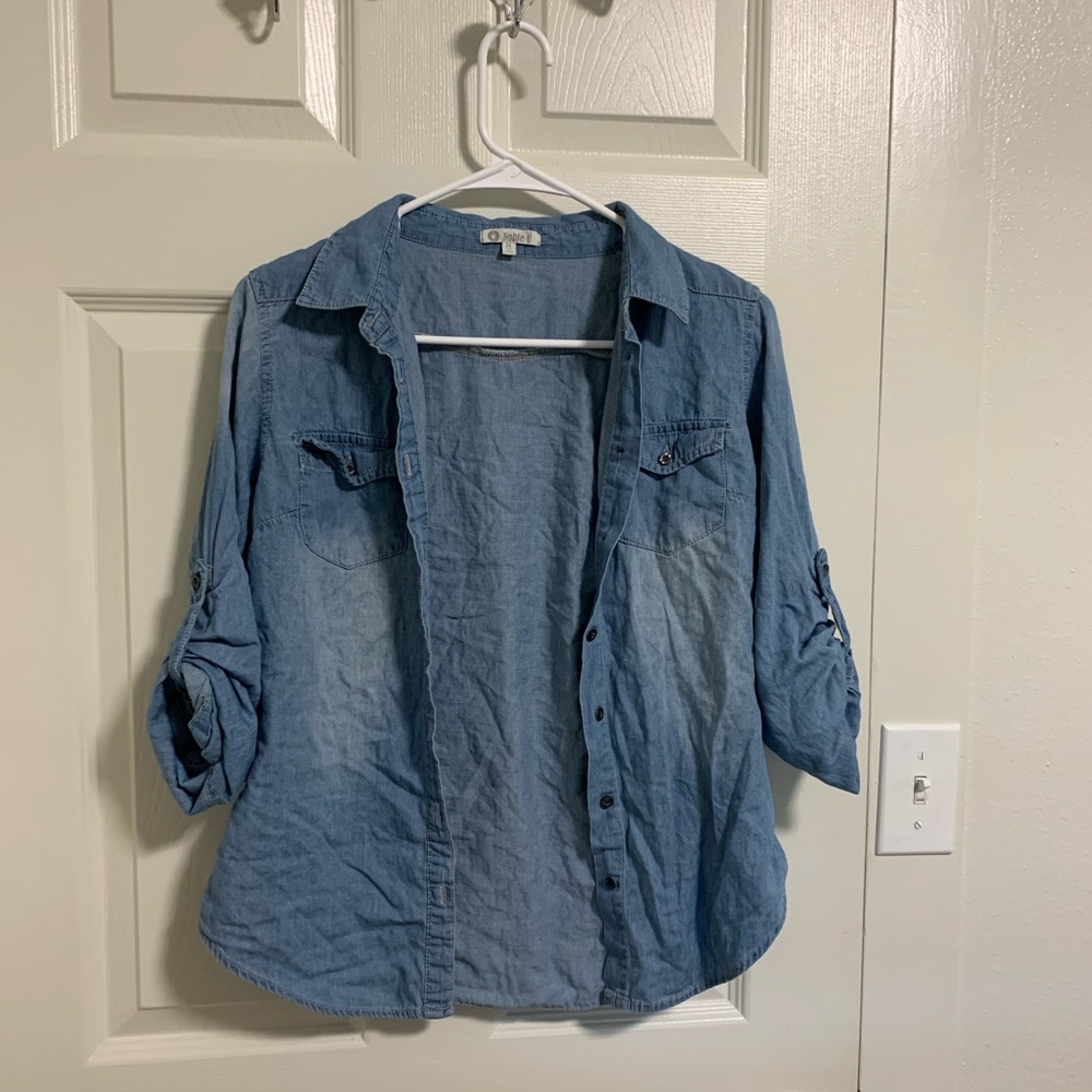 NOBLE U Jean Print Button Down Top